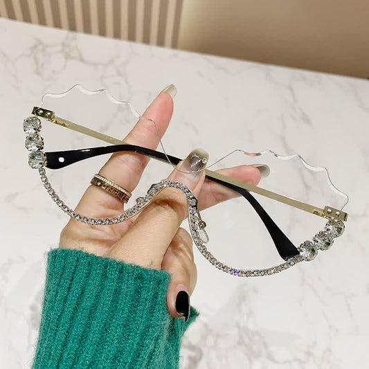 Spykay™ EG26759 Rhinestone Decor Wave Frame Oversized Rimless Eyeglasses