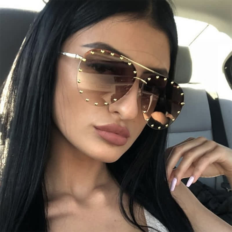 Spykay™ SG60887 Rivets Decor Double Bridges Retro Aviator Sunglasses