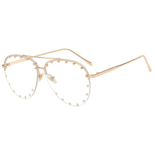 Spykay™ EG26776 Rivets Decor Double Bridges Retro Aviator Glasses