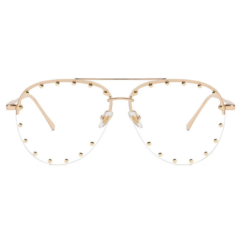 Spykay™ EG26776 Rivets Decor Double Bridges Retro Aviator Glasses