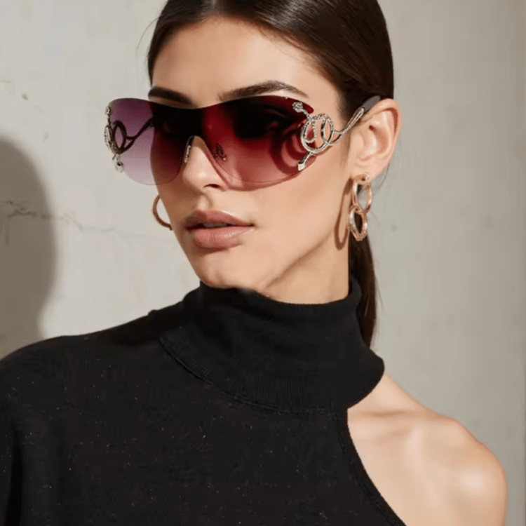 Spykay™ SG60904 Snake Design Temples One-piece Rimless Y2K Sunglasses