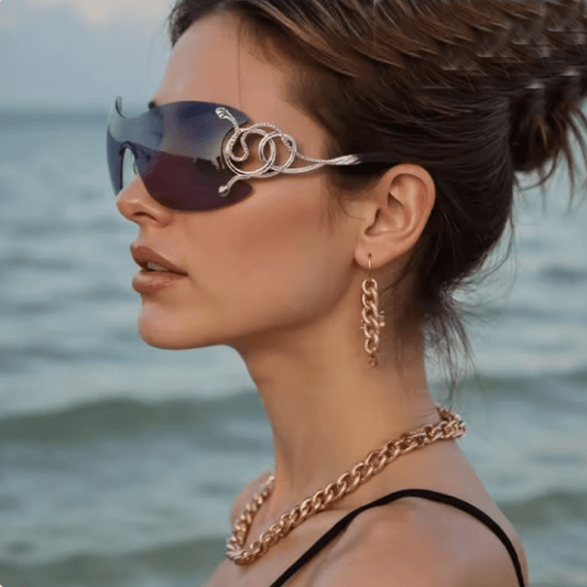 Spykay™ SG60904 Snake Design Temples One-piece Rimless Y2K Sunglasses