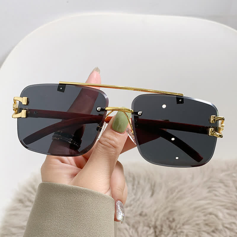 Spykay™ SG60910 Square Frame Leopard Temples Rimless Sunglasses