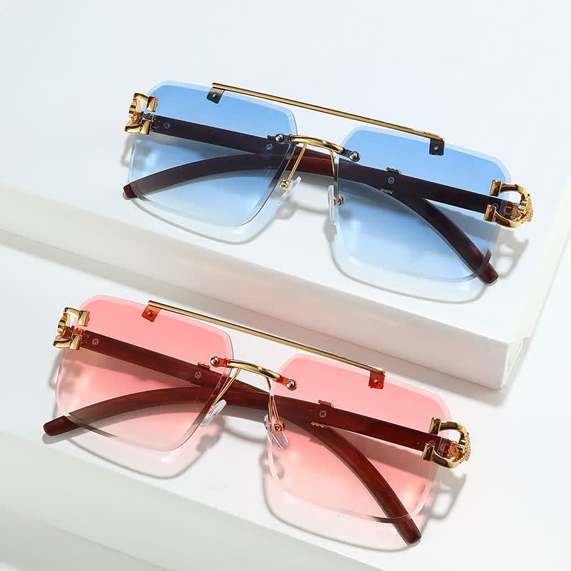 Spykay™ SG60910 Square Frame Leopard Temples Rimless Sunglasses