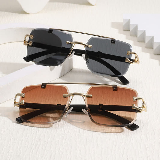 Spykay™ SG60910 Square Frame Leopard Temples Rimless Sunglasses