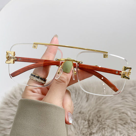 Spykay™ EG26781 Square Frame Leopard Temples Rimless Glasses