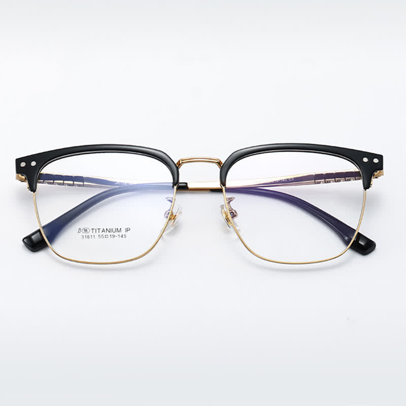 Spykay™ EG26801 Semi-Rimless Square Titanium Frame Anti-blue Light Browline Glasses