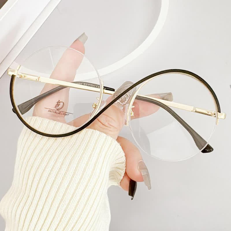 Spykay™ EG26662 "S" Design Metal Semi-Rimless Round Frame Unique Retro-Vintage Glasses