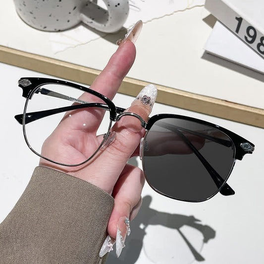 Spykay™ SG60994 Unisex Retro Square Frame Anti-blue Light Browline Photochromic Sunglasses