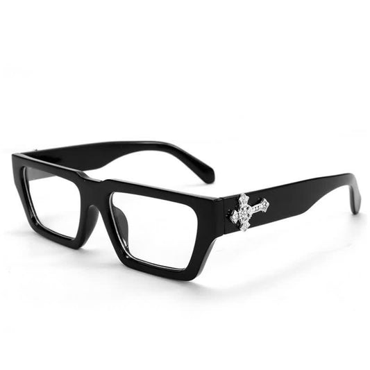 Spykay™ EG26922 Unsiex Rhinestone Cross Decor Square Frame Anti-blue Light Black Glasses