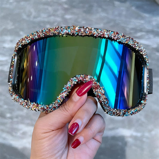 Spykay™ SG61047 Full Rhinestone Decor Unisex Windproof Motorcycle Goggle, Ski Goggles For Outdoor Activities