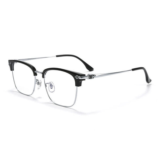 Spykay™ EG26934 Square Titanium Frame Anti-blue Light Browline Chrome Heart Glasses