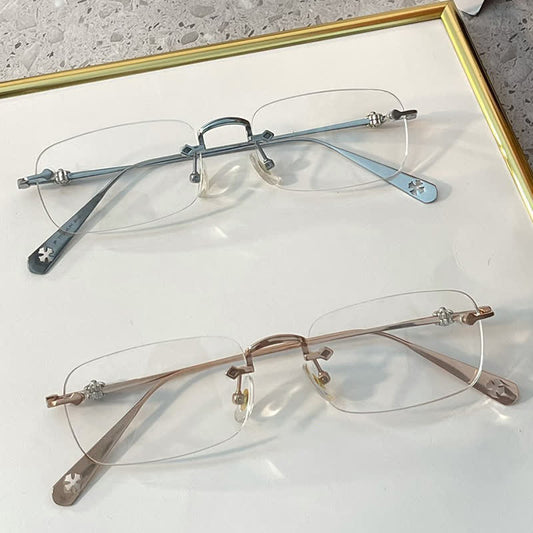 Spykay™ EG26935 Rectangle Titanium Frame Anti-blue Light Rimless Chrome Heart Glasses