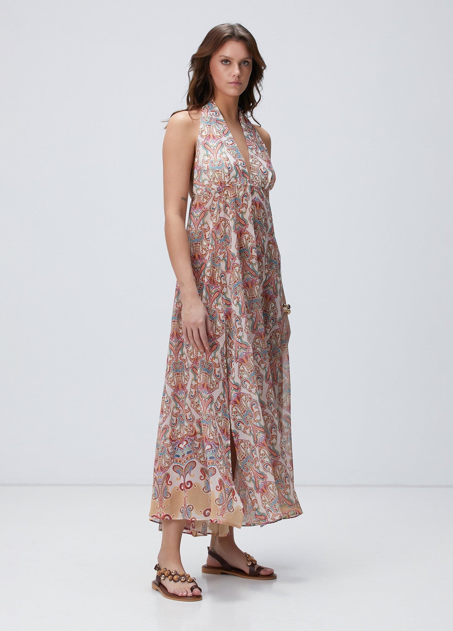 Printed Halter Neck Maxi Dress