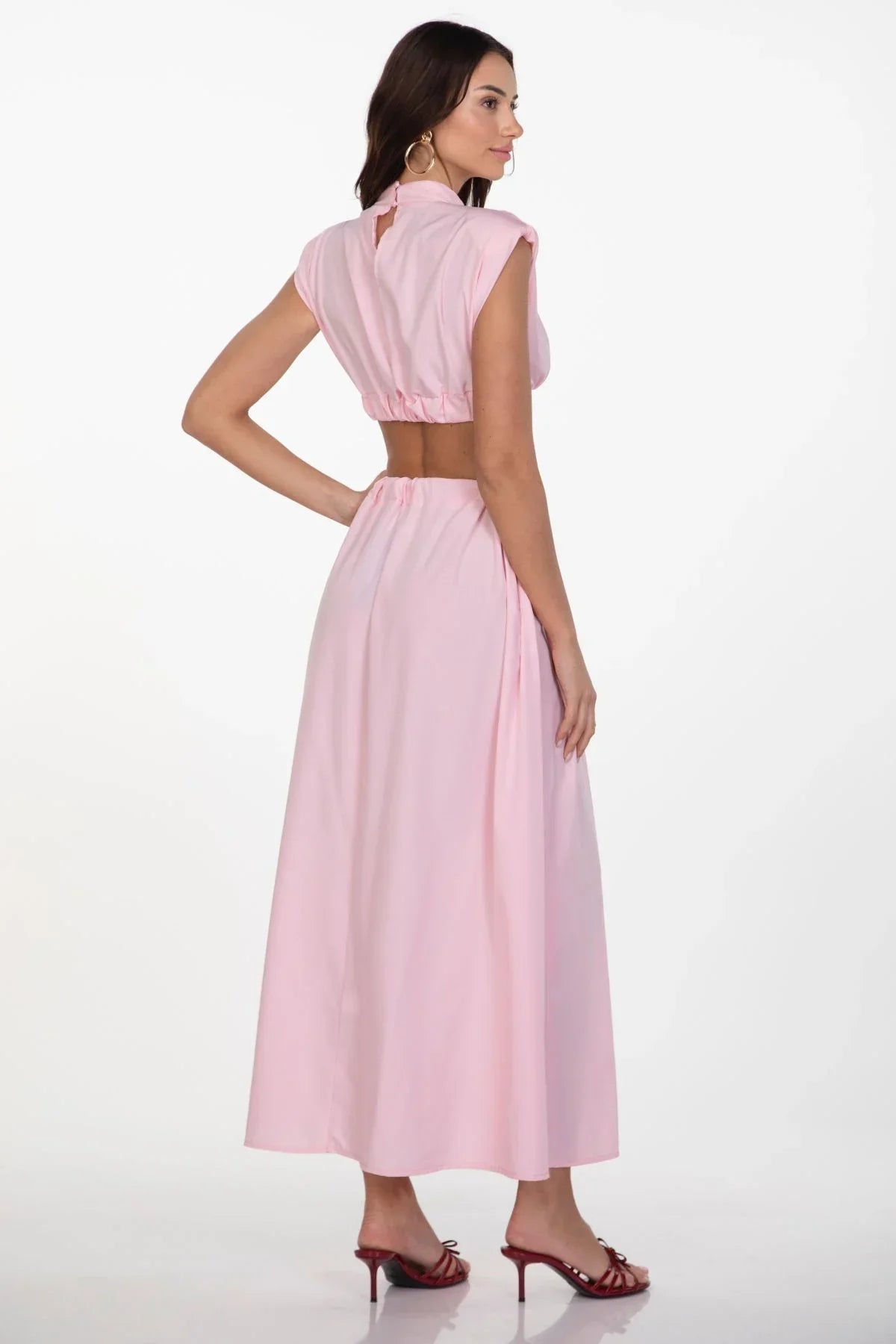 Pink Mock - Neck Cutout Midi Dress