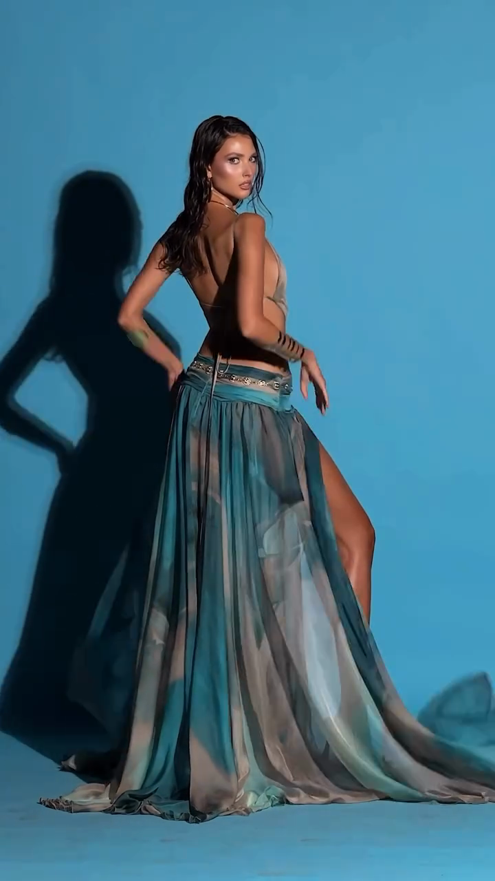 Teal and Grey Ombre Sheer Maxi Dress