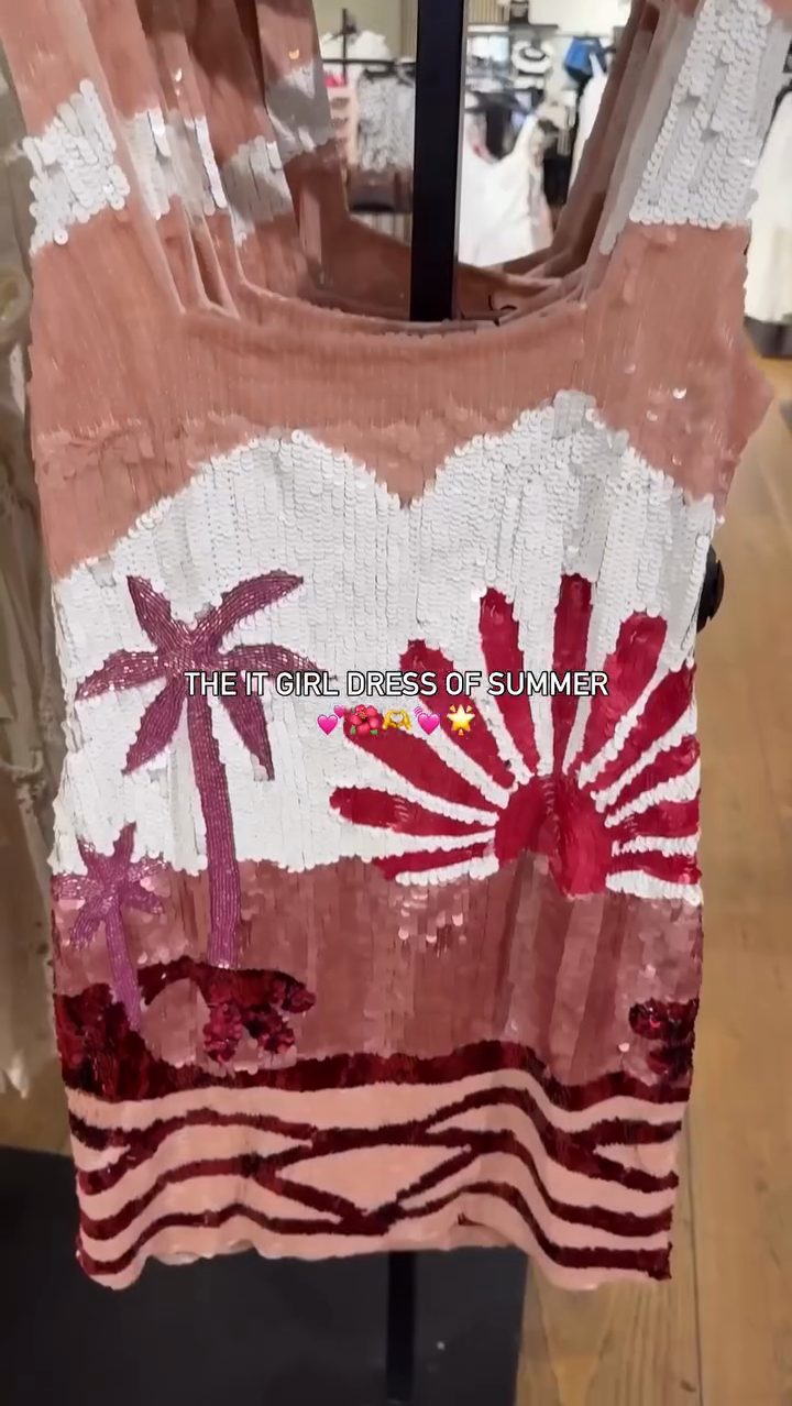 Pink Sequin Palm Tree Print Mini Dress