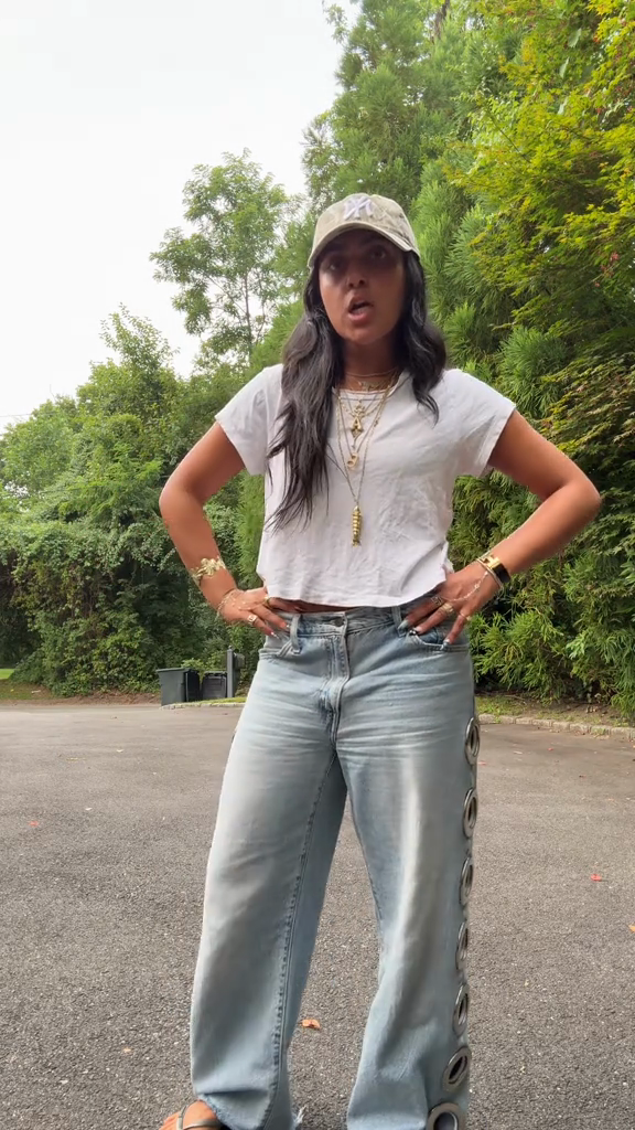 Light - Wash Denim Jeans with Circular Cutouts