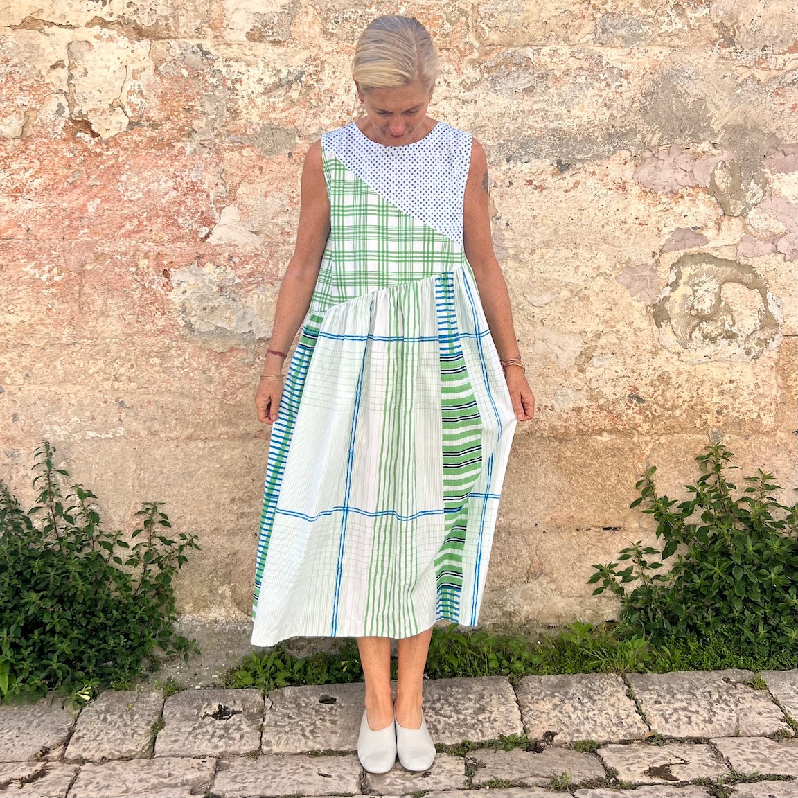 Patchwork Plaid Midi Dress