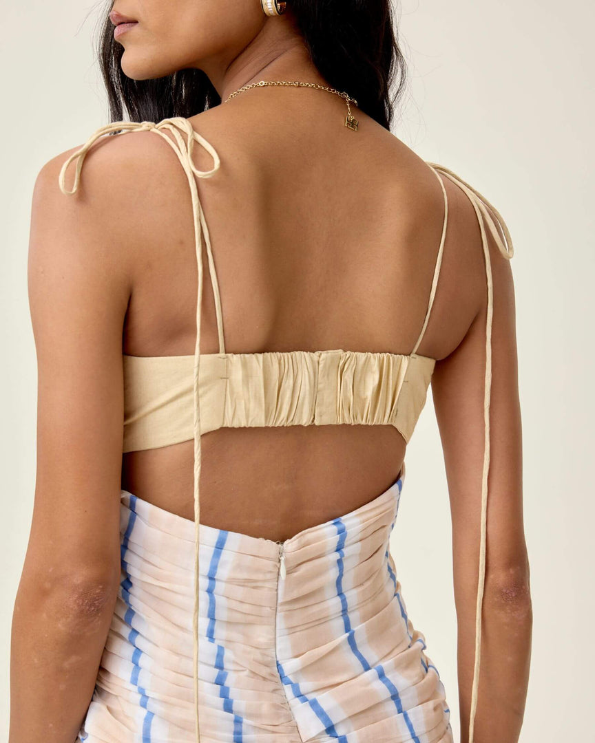 Beige and Blue Striped Midi Dress