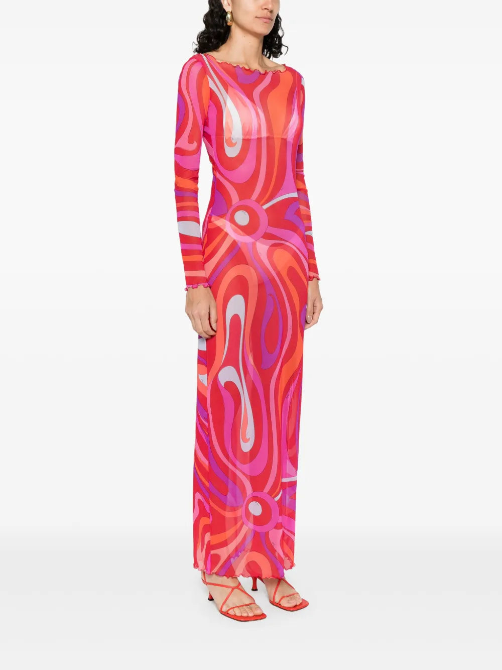 Pink & Orange Swirl Mesh Maxi Dress