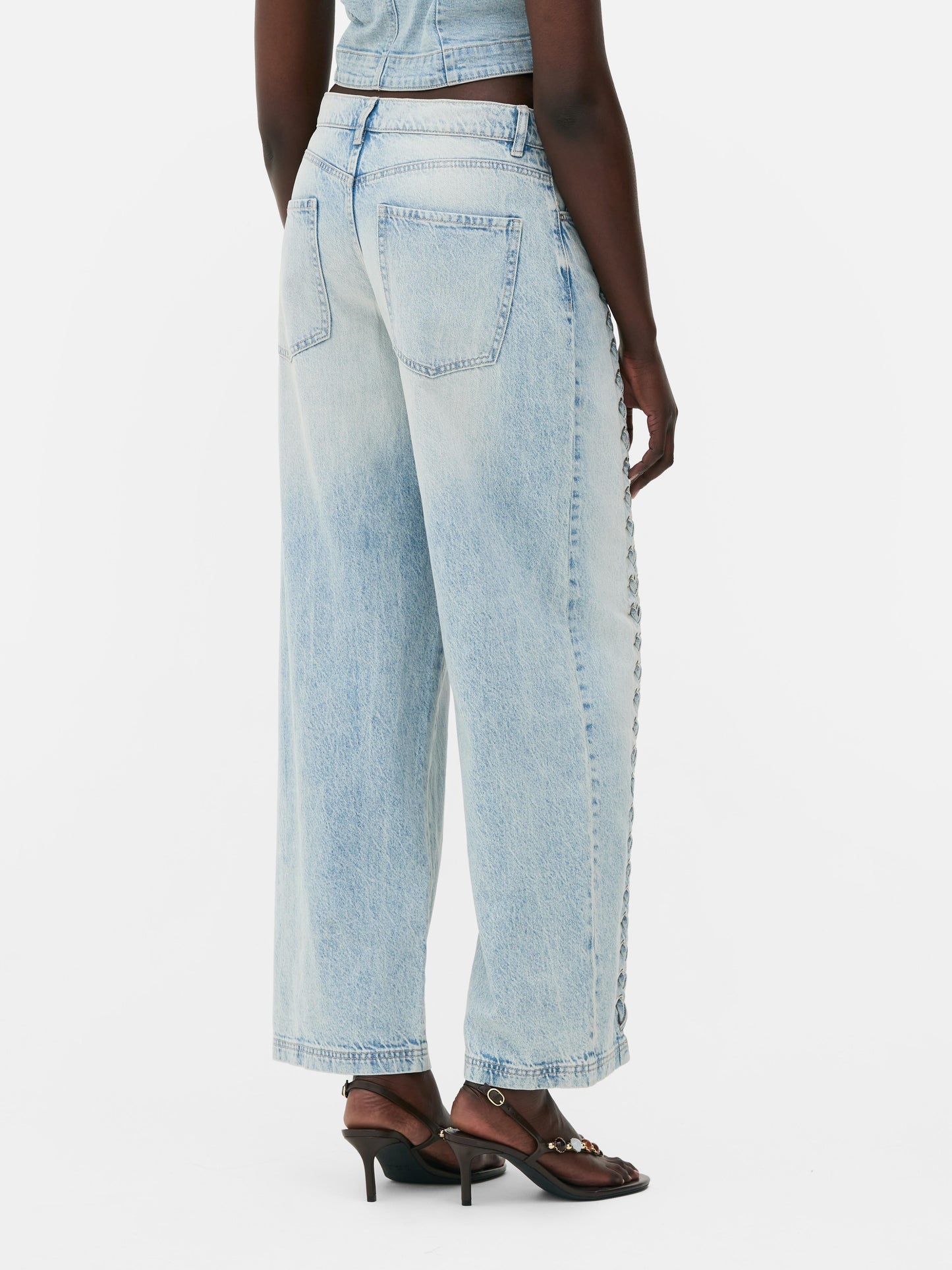 Light Blue Lace - Up Wide - Leg Denim Jeans