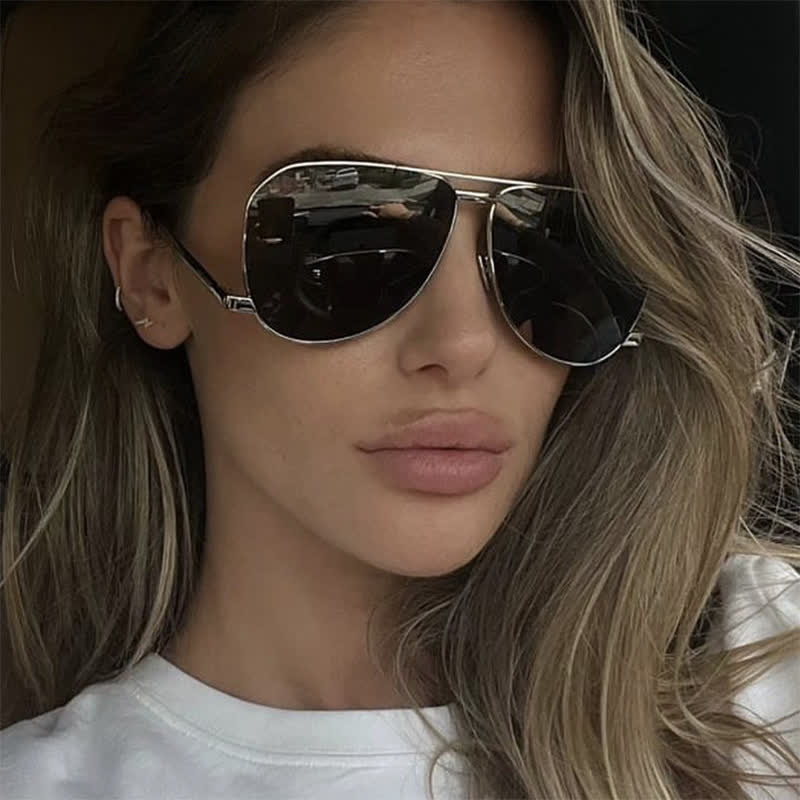 Spykay™ SG60761 Double Bridges Metal Temples Aviator Sunglasses