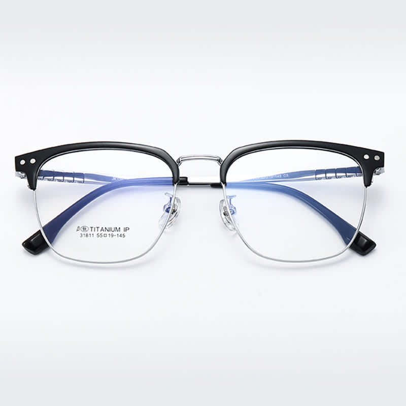 Spykay™ EG26801 Semi-Rimless Square Titanium Frame Anti-blue Light Browline Glasses