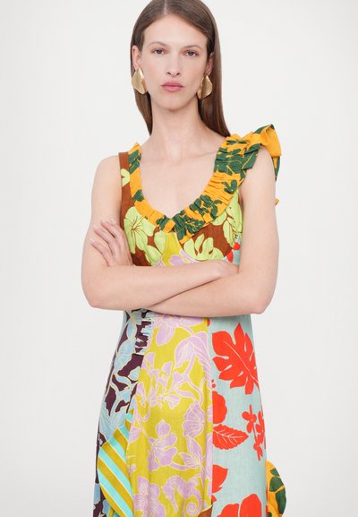 Multicolored Floral - Print Ruffled Maxi Dress