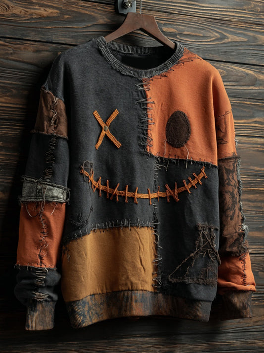 Men's Halloween Smiley Face Colorblock Warm Sweatshirt