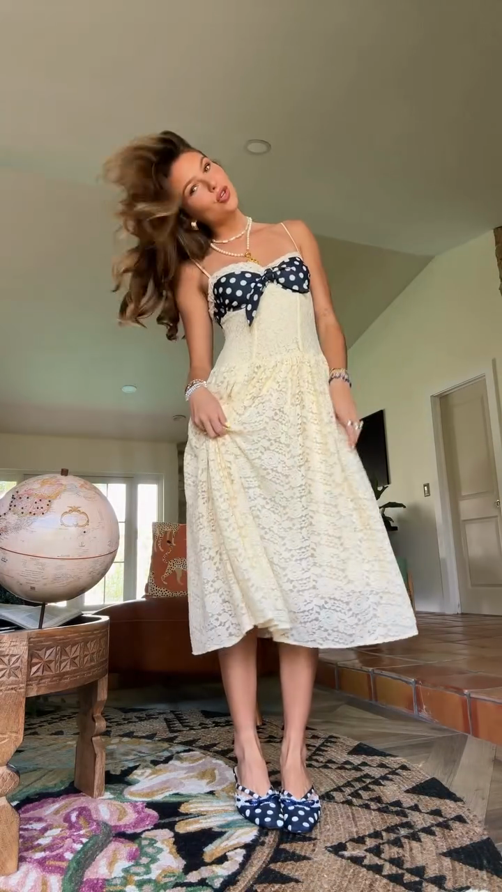 Polka Dot Bow - Accent Lace Midi Dress