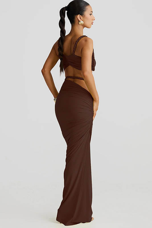 Twisted Strap Crop Top & Ruched Maxi Skirt Set