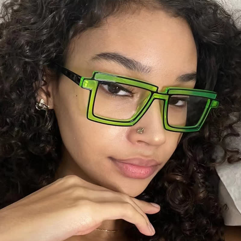 Spykay™ EG26813 Fluorescent Colorblock Square Frame Anti-blue Light Glasses