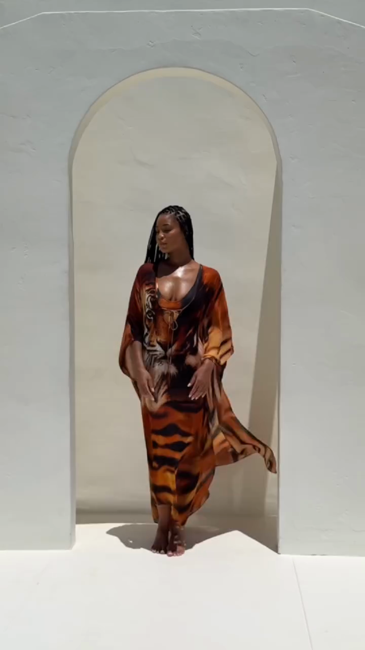 Tiger - Print Kaftan Maxi Dress