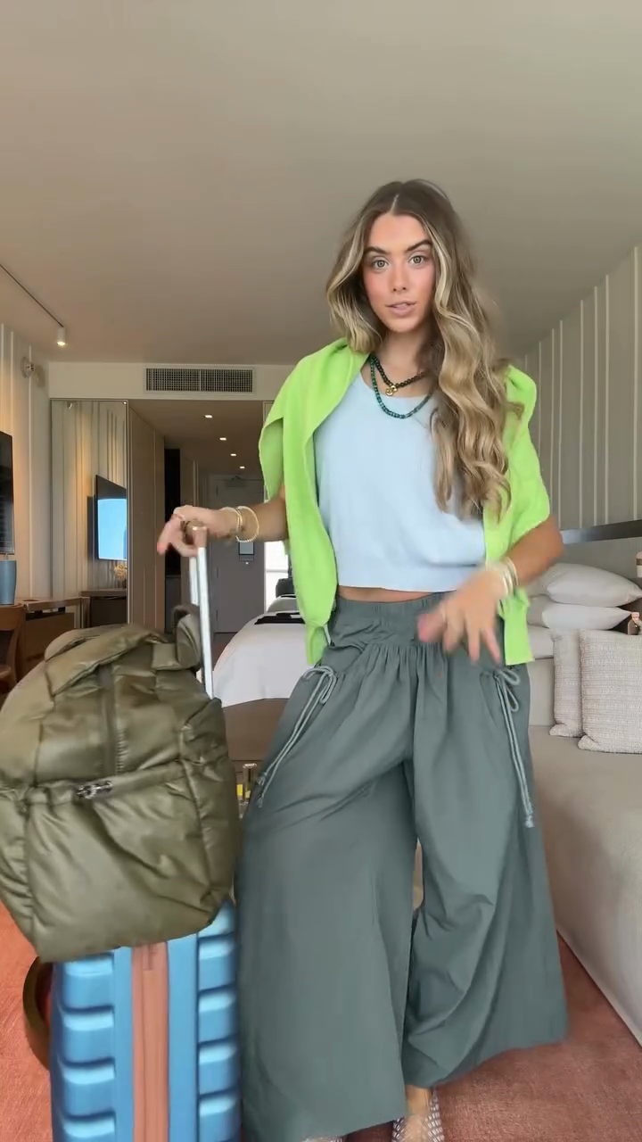 Olive Green Wide - Leg Drawstring Pants