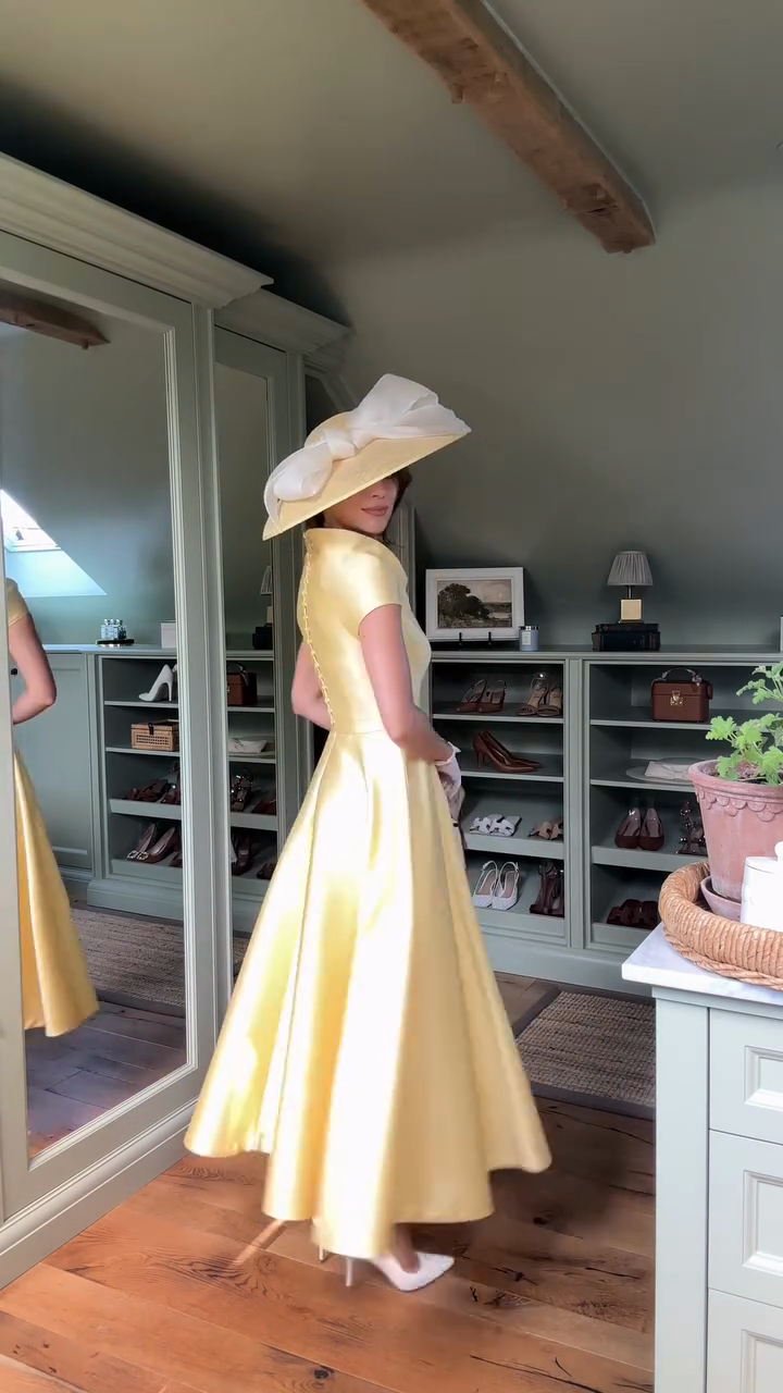 Yellow Satin V - Neck Maxi Dress