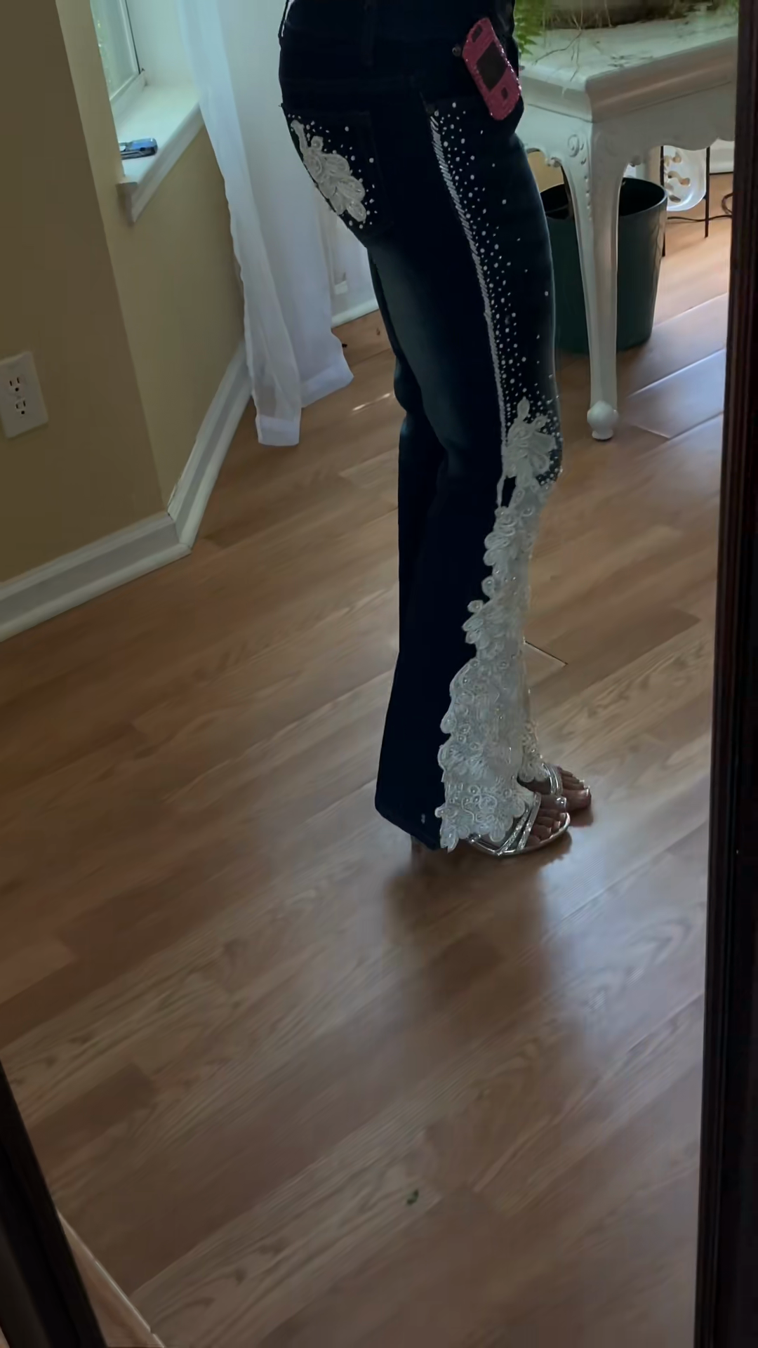 White Embellished Denim Flare Jeans