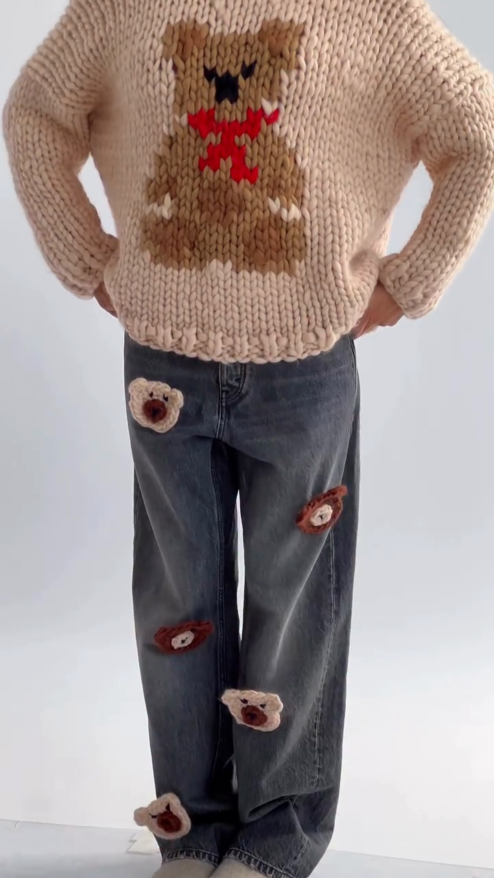 Teddy - Bear Graphic Chunky Knit Sweater