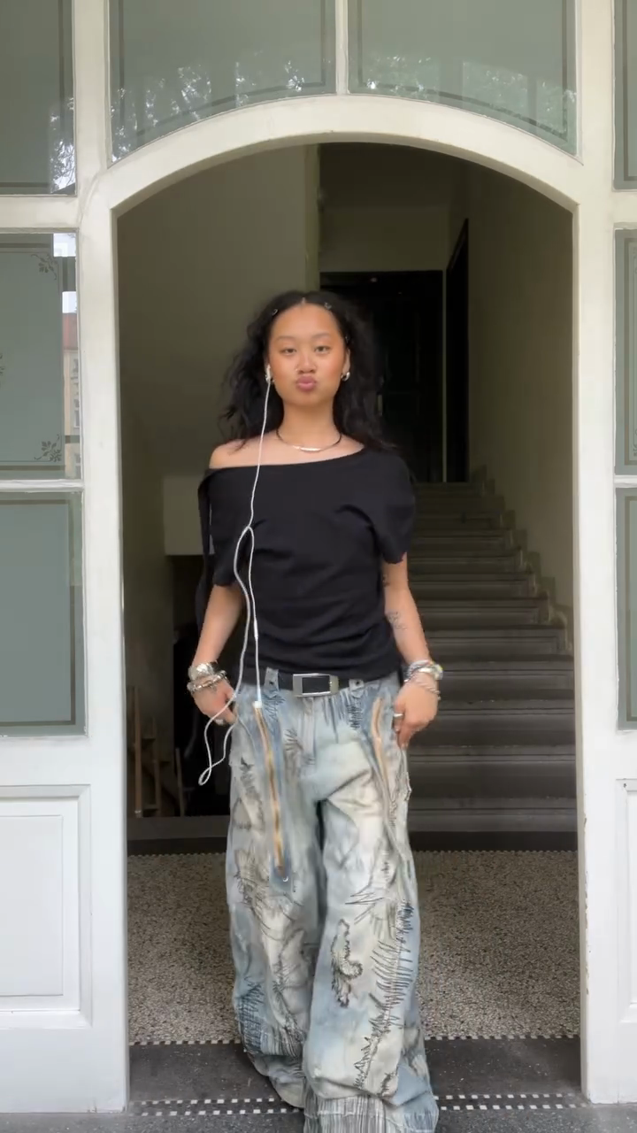 Embroidered Wide - Leg Denim Trousers