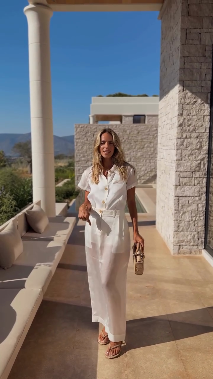 White Short Sleeve Maxi Shirt Dress