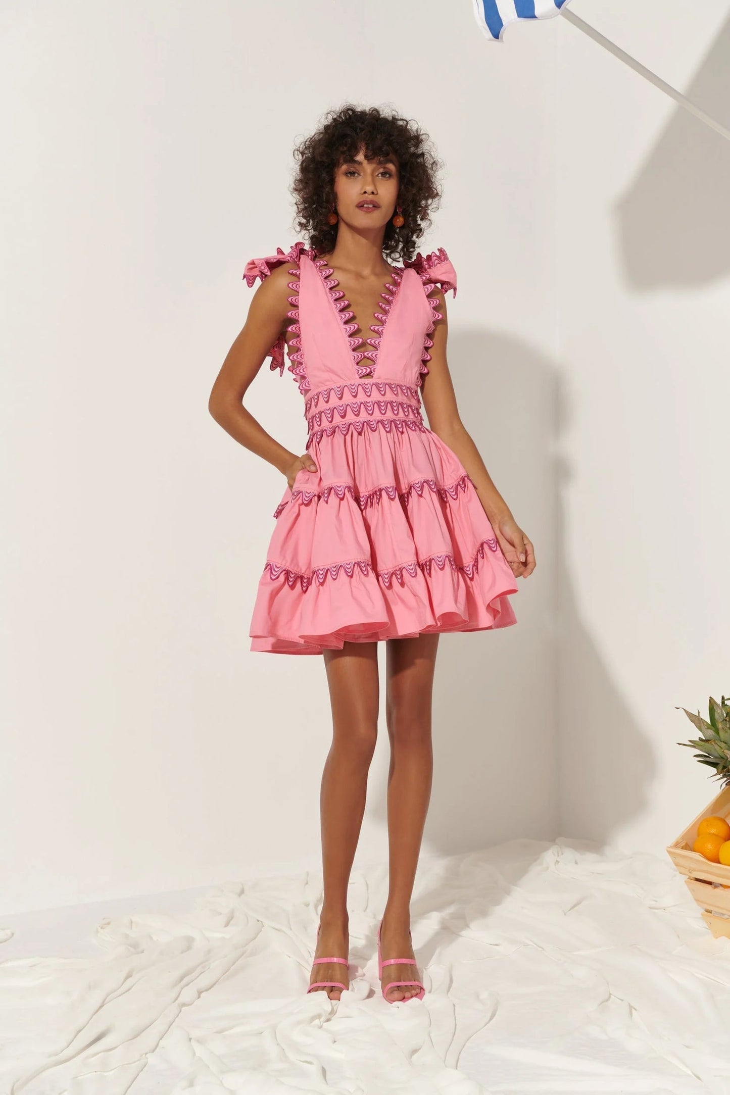 Pink Embroidered Mini Dress