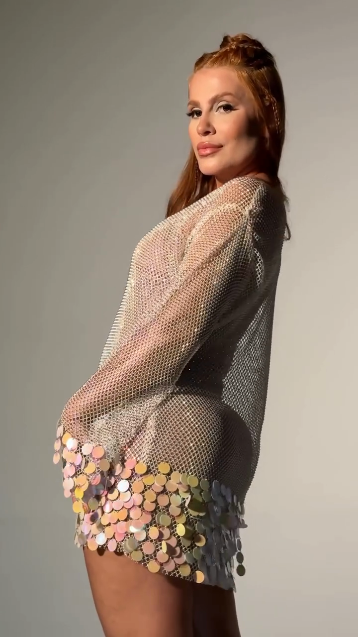 Sequin - Embellished Sheer Mini Dress