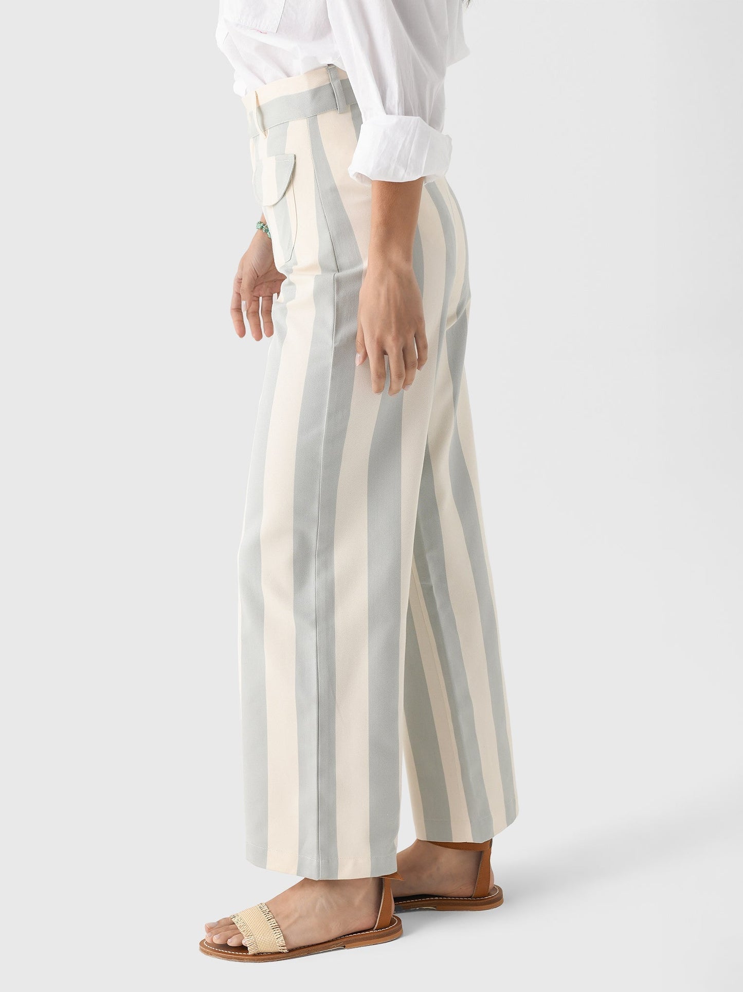 Light Grey and Beige Striped Wide - leg Pants