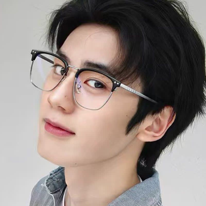 Spykay™ EG26801 Semi-Rimless Square Titanium Frame Anti-blue Light Browline Glasses