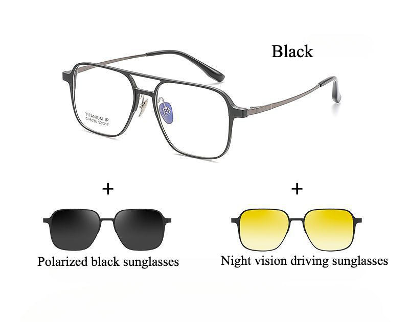 4-in-1 Titanium Glasses Frame With Magnetic Sunglasses Clips