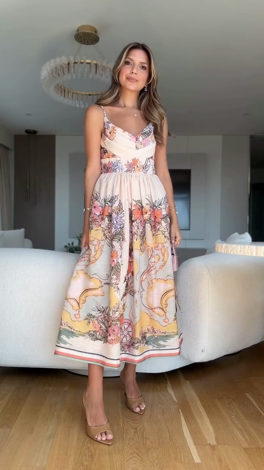 Suspenders Floral Print Midi Dress
