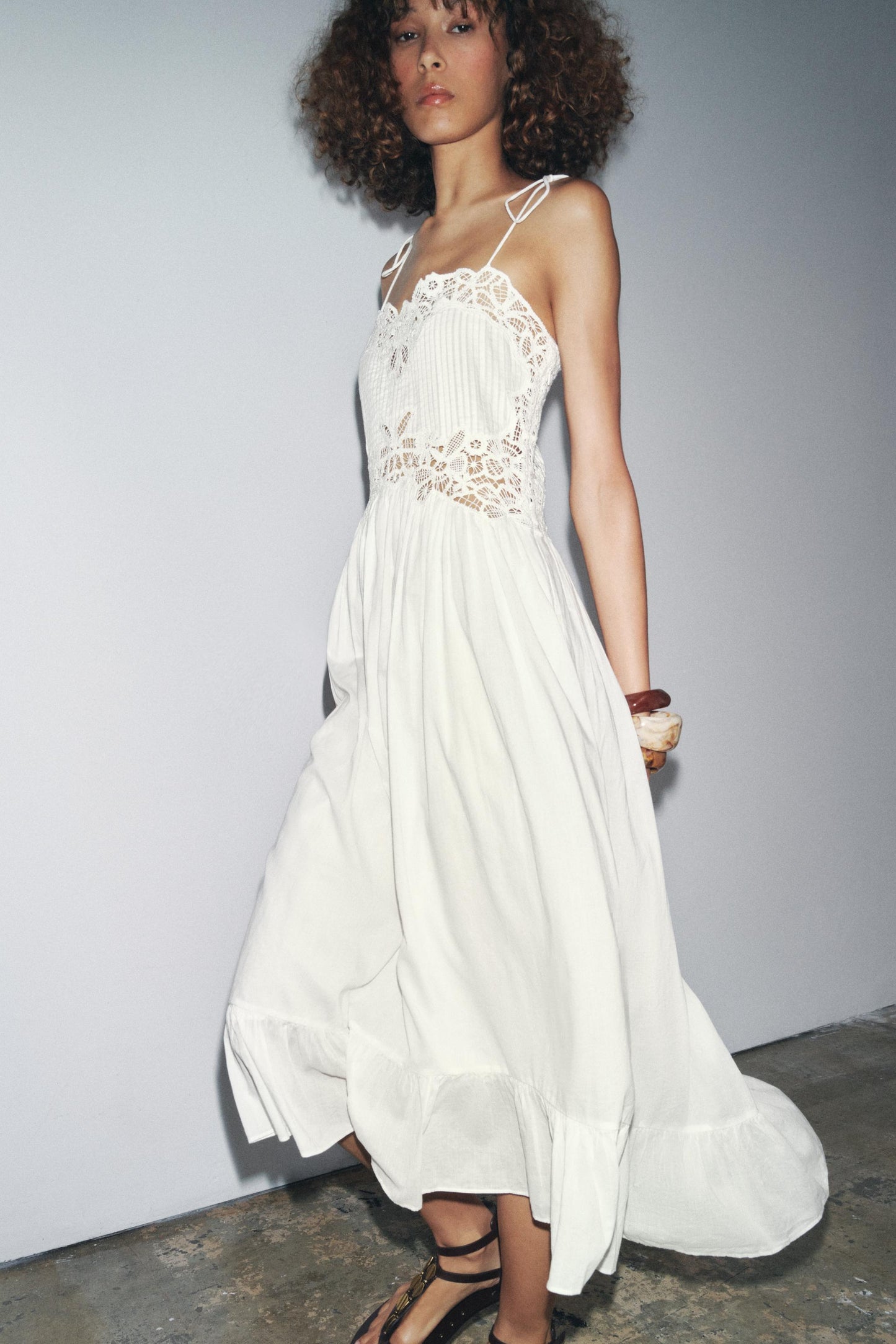 White Crochet - Detail Midi Dress