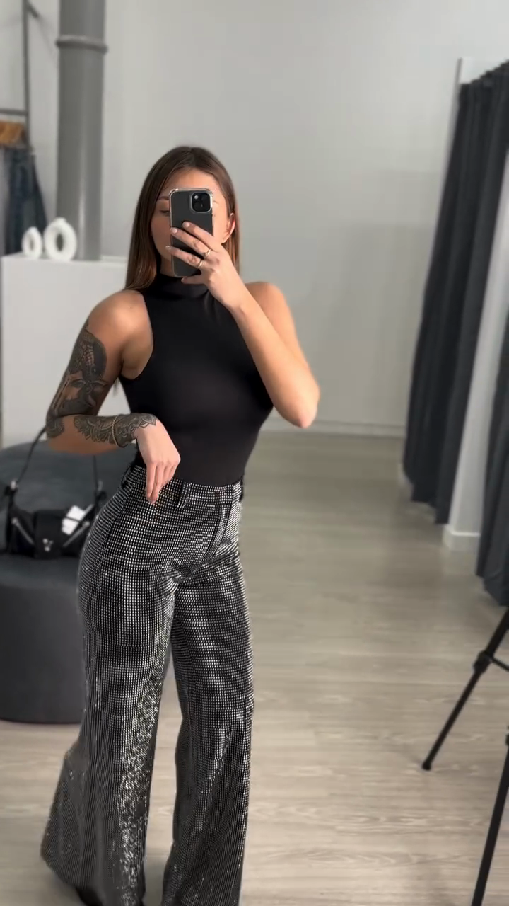 Silver Sequin - Embellished Flared Jeans