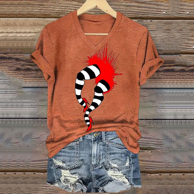 Classic Ruby Red Shoes Halloween Witch Legs Bloody Painting V-Neck T-Shirt