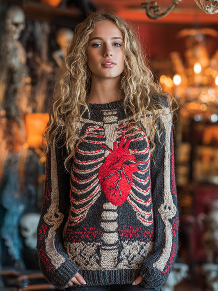 Vintage Halloween Anatomy Art Chunky Knitted Sweater